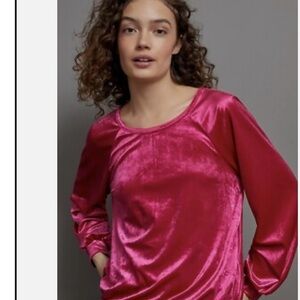 Anthropologie Maeve Fuchsia Velvet Blouse